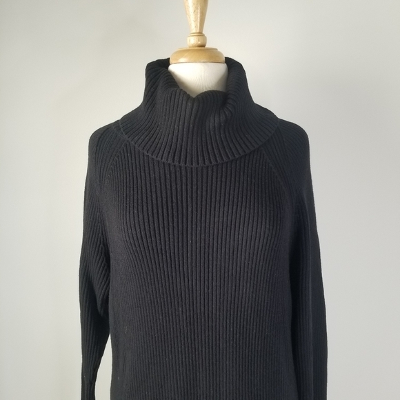 French Connection Black Katerina Mini Ribbed Sweater Dress Size L Turtleneck - Picture 7 of 12